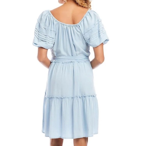 NWT KAREN KANE Short Sleeve Elastic Tie Waist Tier Ruffle Dress Size Small - Picture 2 of 4